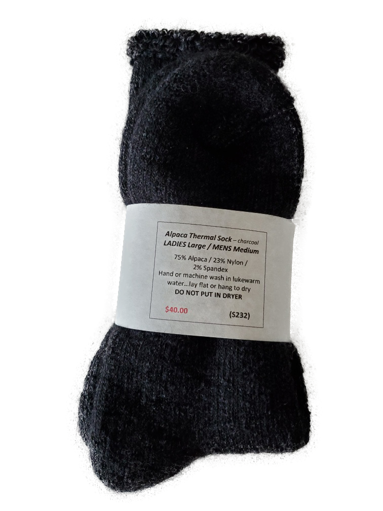Alpaca-Thermal Sock, crafted from 75% alpaca, 23% nylon, and 2% spandex