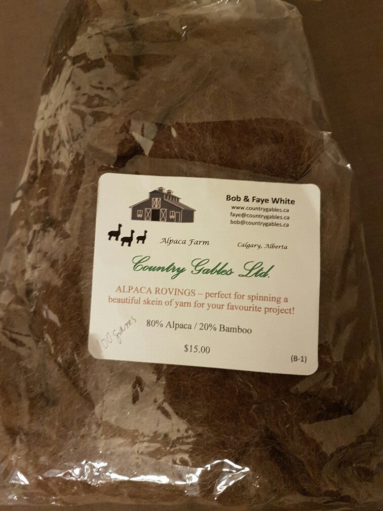 B1 Alpaca Roving Brown 80% Alpaca 20% Bamboo - Country Gables Ltd