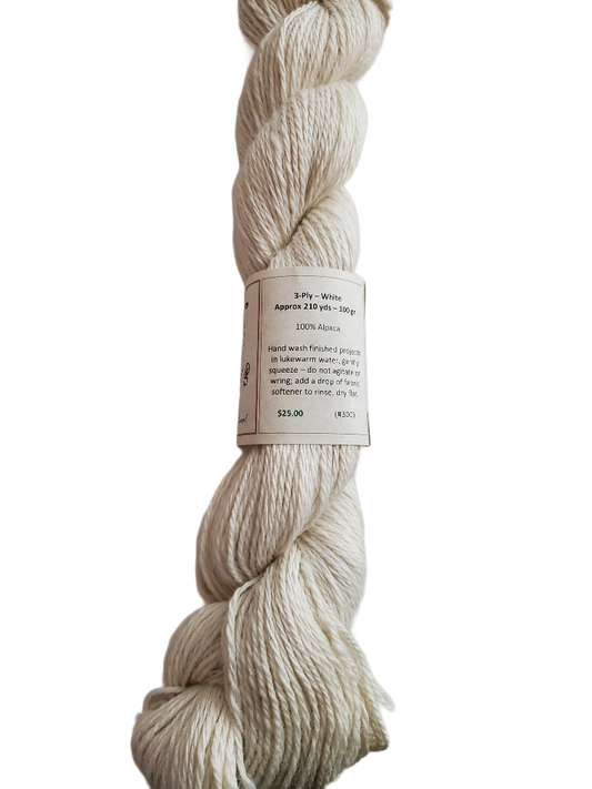 3 Ply White Alpaca-Yarn 100% SKU 300