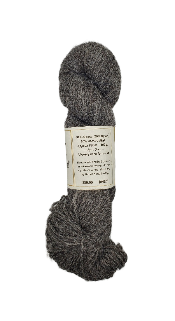 Light Grey 60% Alpaca 20% Nylon 20% Rambouillet SKU 410