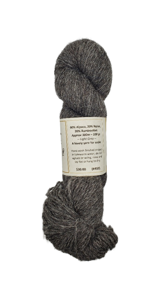 Light Grey 60% Alpaca 20% Nylon 20% Rambouillet SKU 410