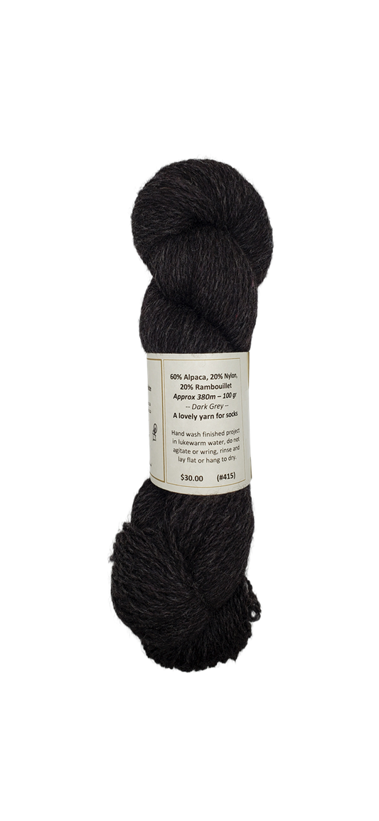 Dark Grey 60% Alpaca 20% Nylon 20% Rambouillet SKU 415