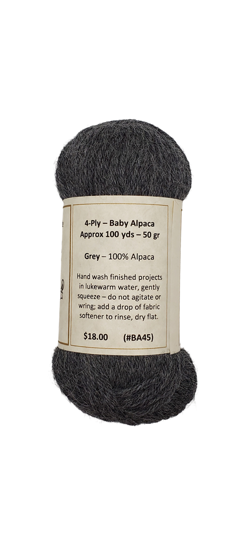 Baby Alpaca Yarn.Luxurious Grey 100% SKU BA45