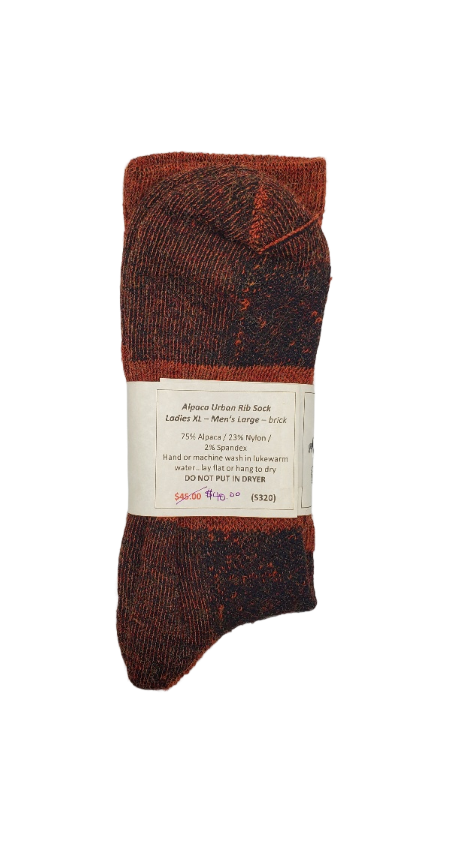 S320 Alpaca Rib Sock Brick Ladies XL - Mens Large