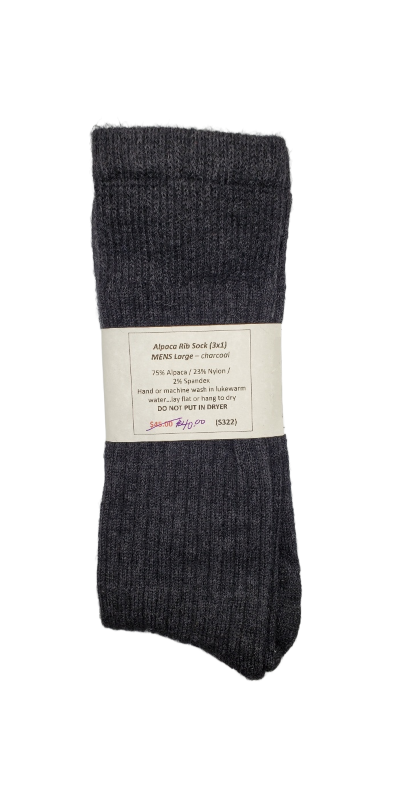 S322 Alpaca Rib Sock Charcoal Mens Large (3 X 1)