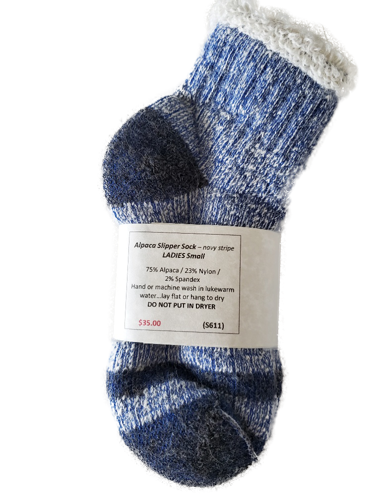 S611 Alpaca Thermal Slipper Sock Navy Stripe Ladies Small