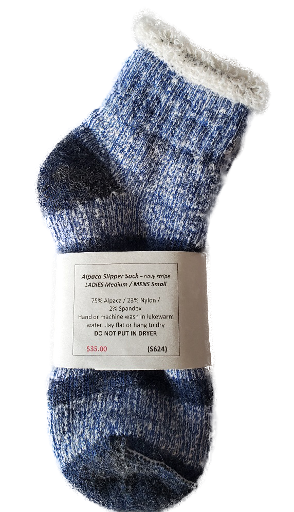 Alpaca-Thermal Slipper Sock Navy Stripe Ladies Medium / Mens Small