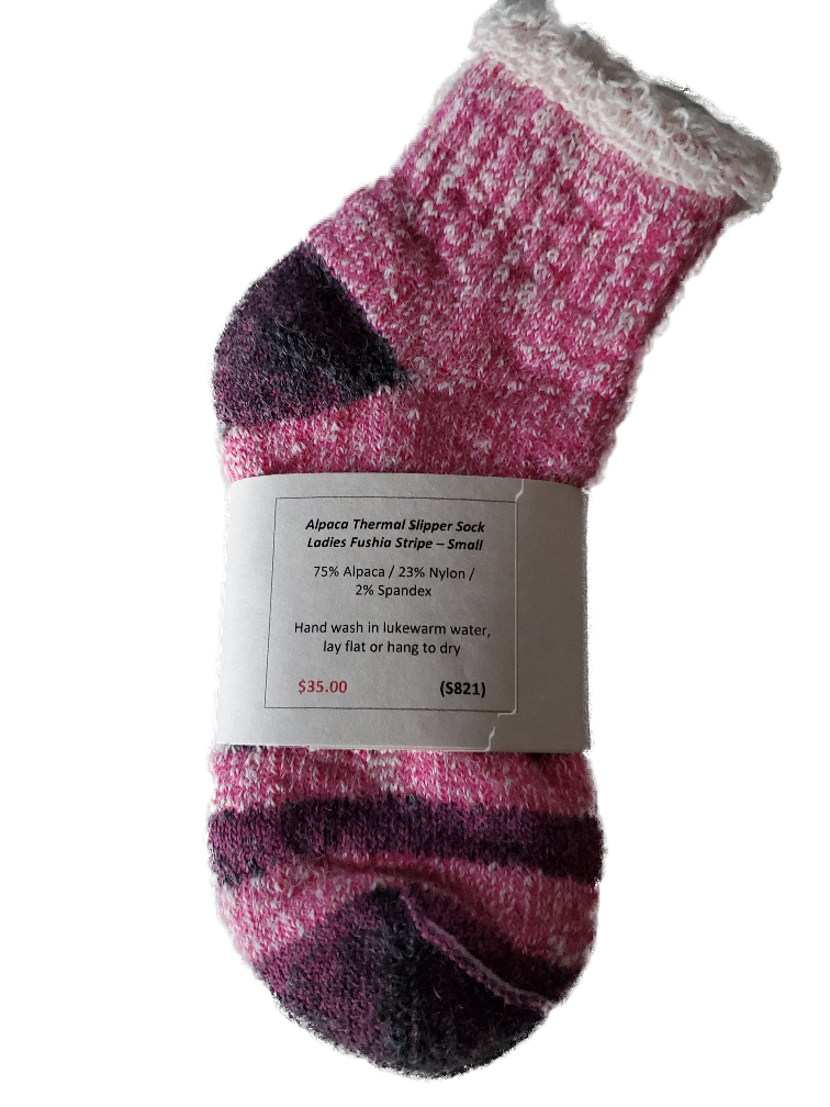 Alpaca-Slipper Sock Ladies Fuchsia Stripe Ladies Small