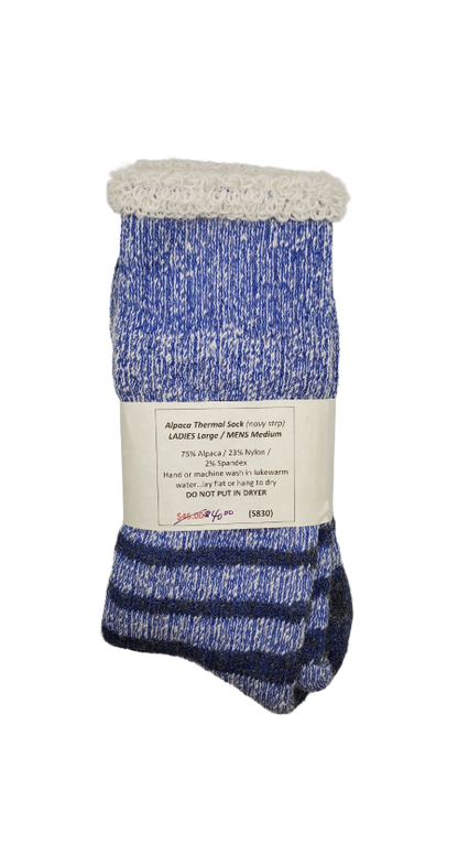 S830 Alpaca Thermal Sock Navy Stripe Ladies Large / Mens Medium