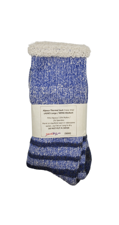 S830 Alpaca Thermal Sock Navy Stripe Ladies Large / Mens Medium