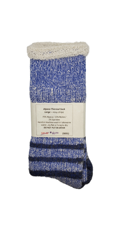 S831 Alpaca Thermal Sock Navy Stripe Ladies Large / Mens Medium