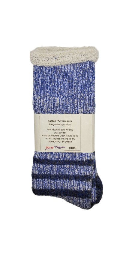 S831 Alpaca Thermal Sock Navy Stripe Ladies Large / Mens Medium