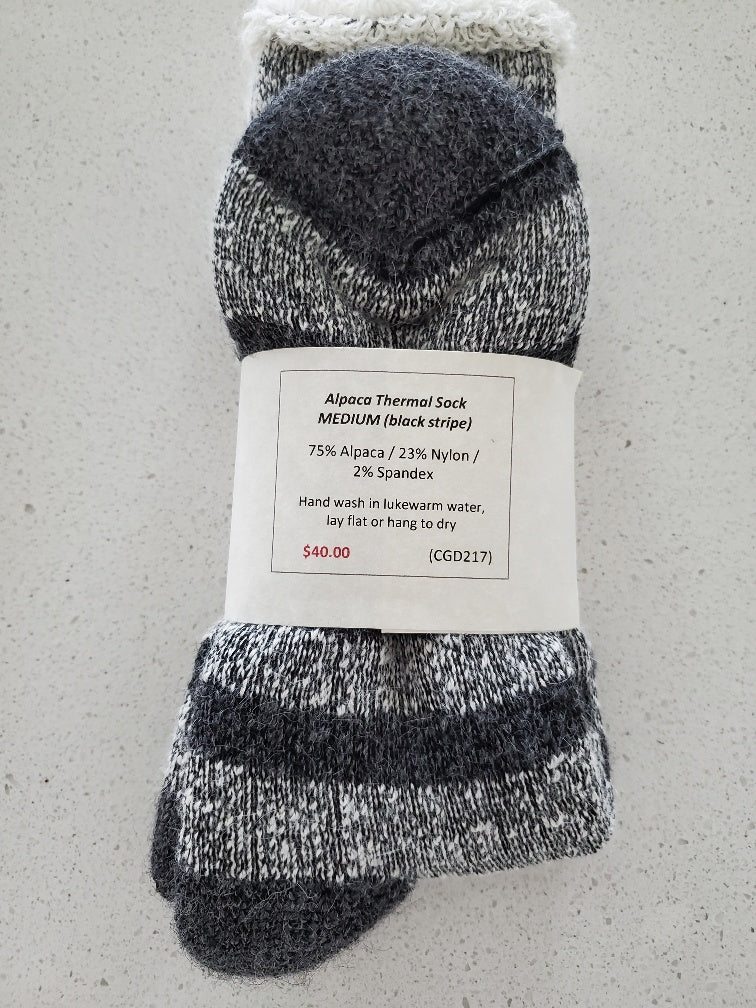 Alpaca-Thermal Sock Black Stripe Ladies Large / Mens Medium