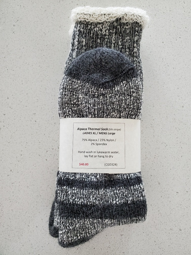 Alpaca-Thermal Sock Black Stripe Ladies XL / Mens Large